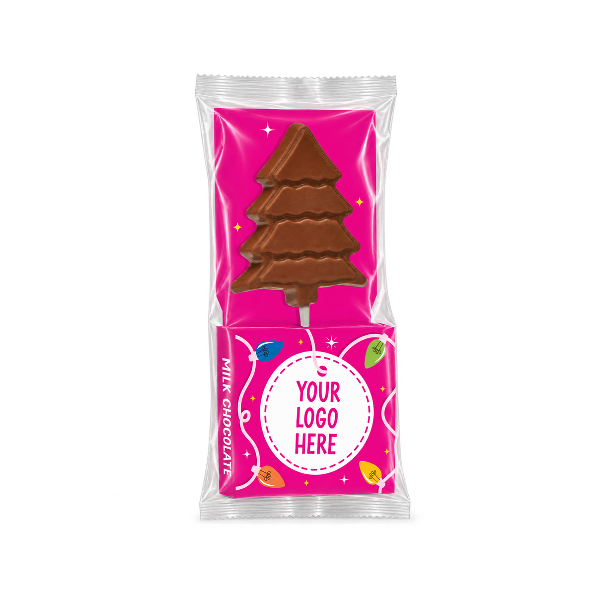 Branded Christmas tree lolly, wrapped view