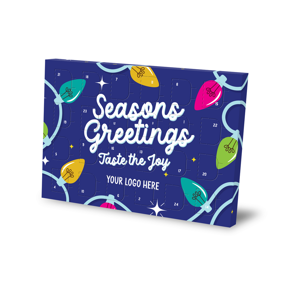 Branded Chocolate Mini Advent Calendar, vegan dark chocolate, printed example