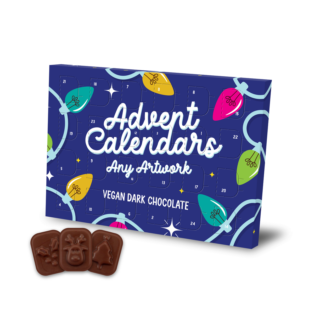 Branded Chocolate Mini Advent Calendar, vegan dark chocolate