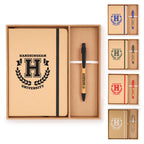 Branded Recycled Notebook and Bamboo Ball Pen Gift Set