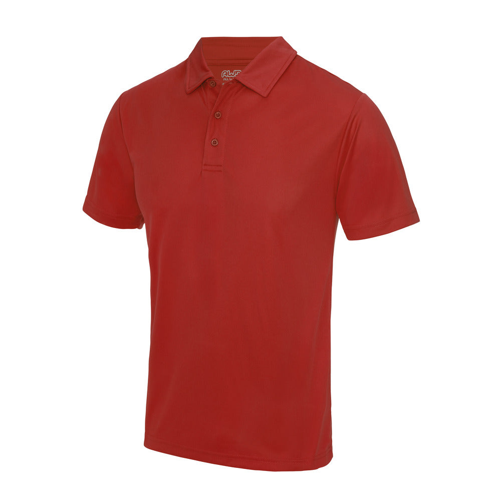 Branded Men's Quick Dry Polyester Sports Polo Shirt in Fire Red