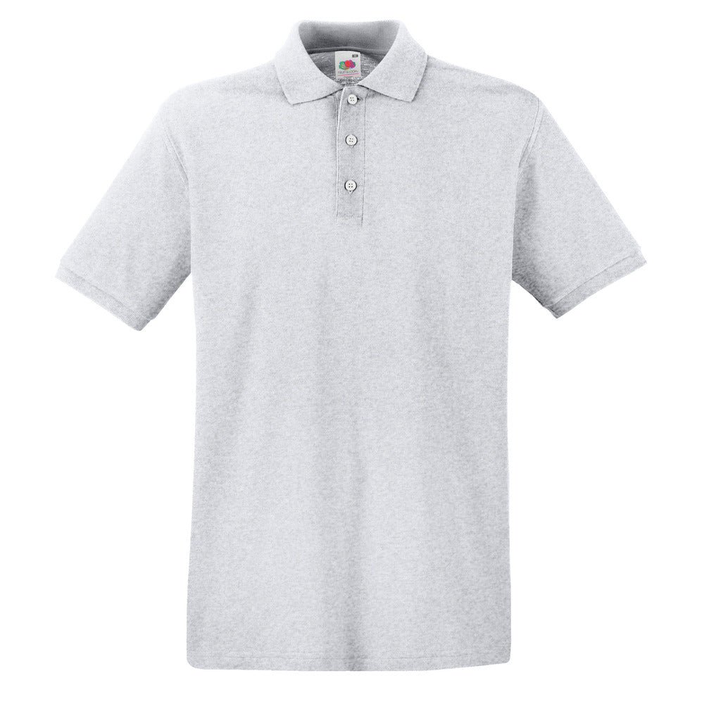 Branded Men's Premium Cotton Polo Shirt with Side Vents in Heather Grey