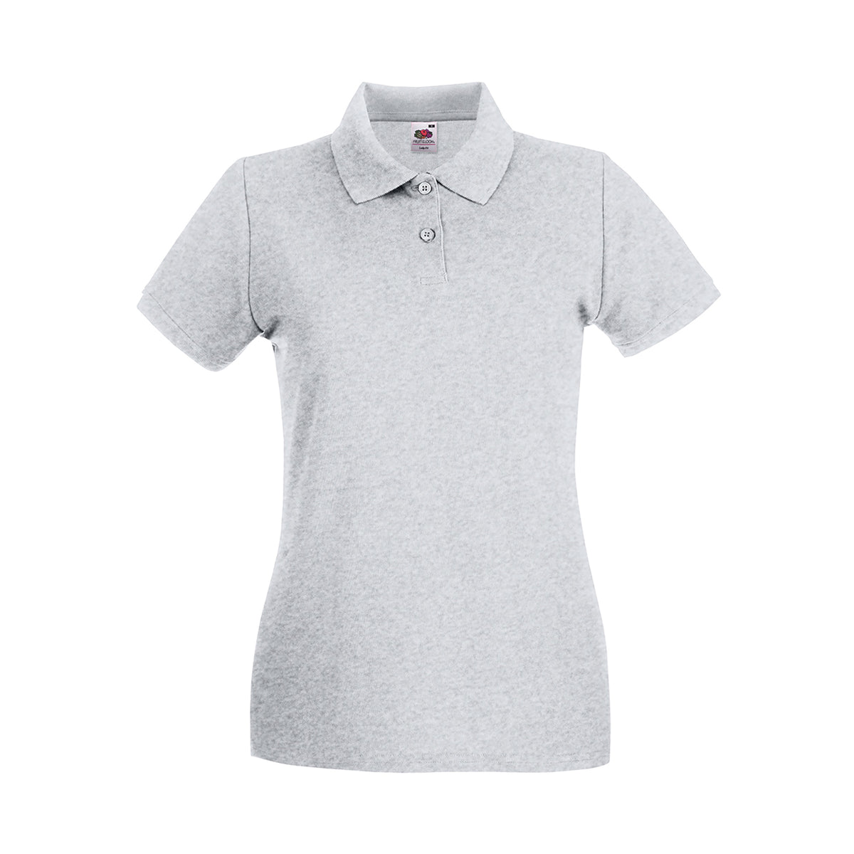Branded Women's Premium Cotton Polo Shirt with Side Vents in Heather Grey