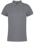 Branded Women's Classic Fit Combed Cotton Polo Shirt in Heather Grey