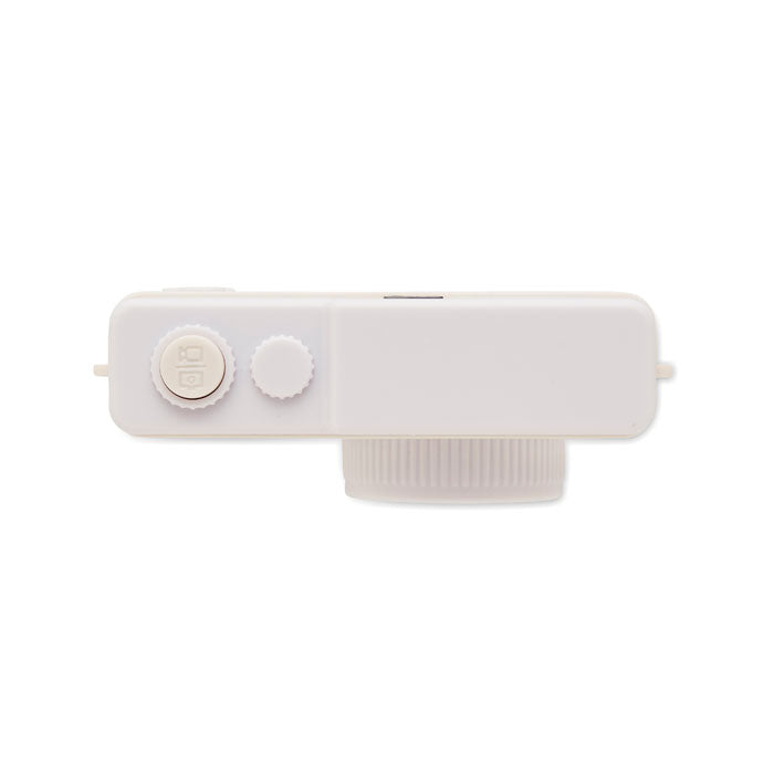 White electronic device with a button on a white background