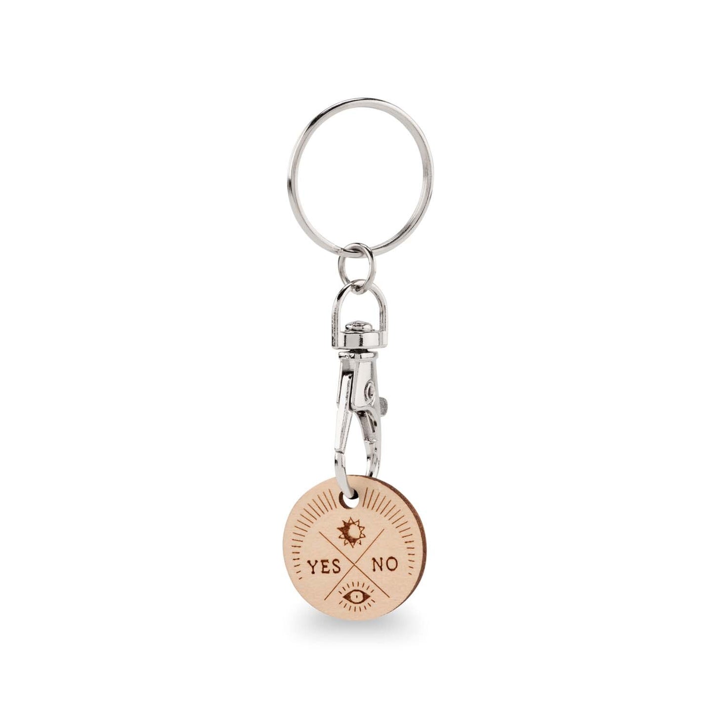 Keychain with 'YES' and 'NO' tags on a white background