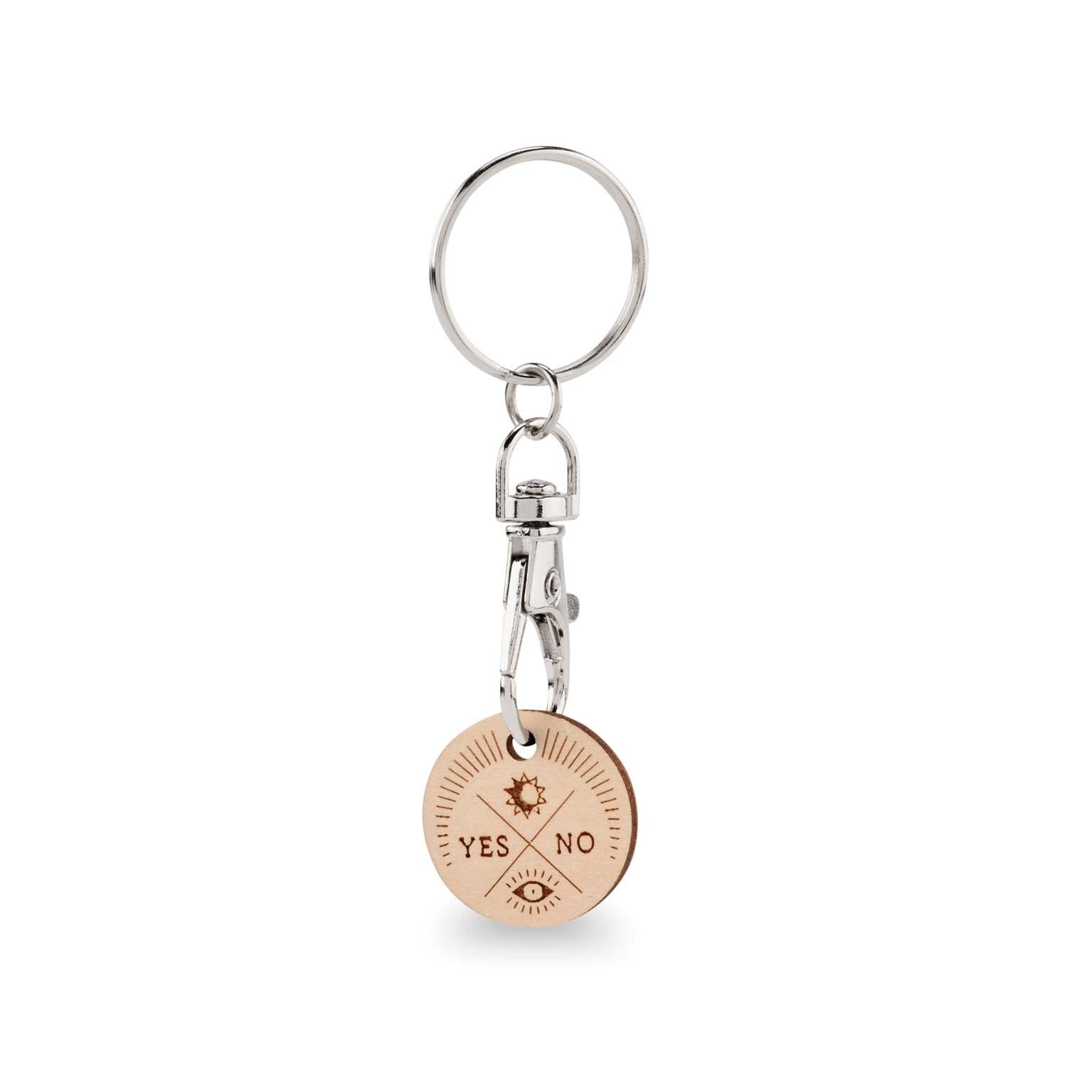 Keychain with 'YES' and 'NO' tags on a white background
