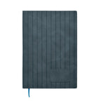 Dark blue textured notebook with a pocket on a white background