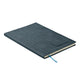 Blue notebook with a textured cover on a white background