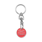 Keychain with red tag and metal clip on a white background