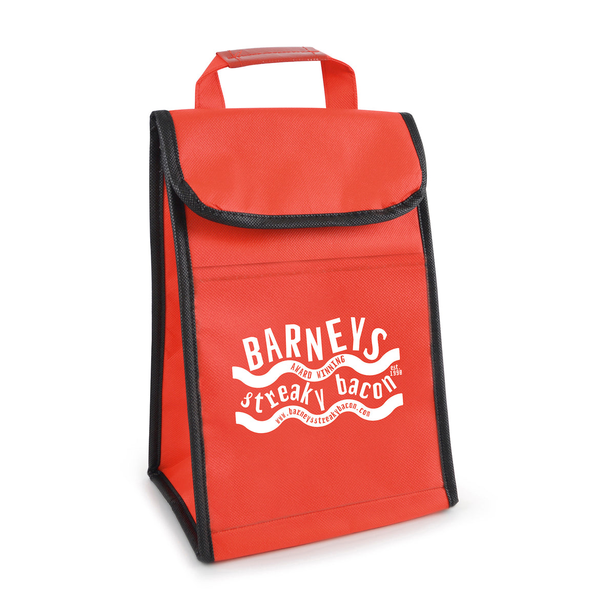 Branded Non Woven Cooler Lunch Bag with Front Pocket in Red