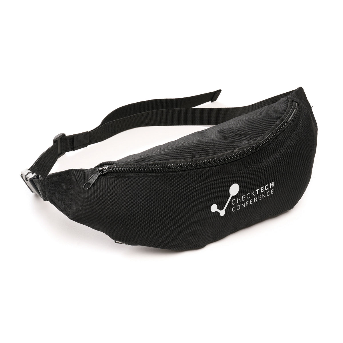 Branded RPET Waist Bag with Zipped Rear Pocket in Black