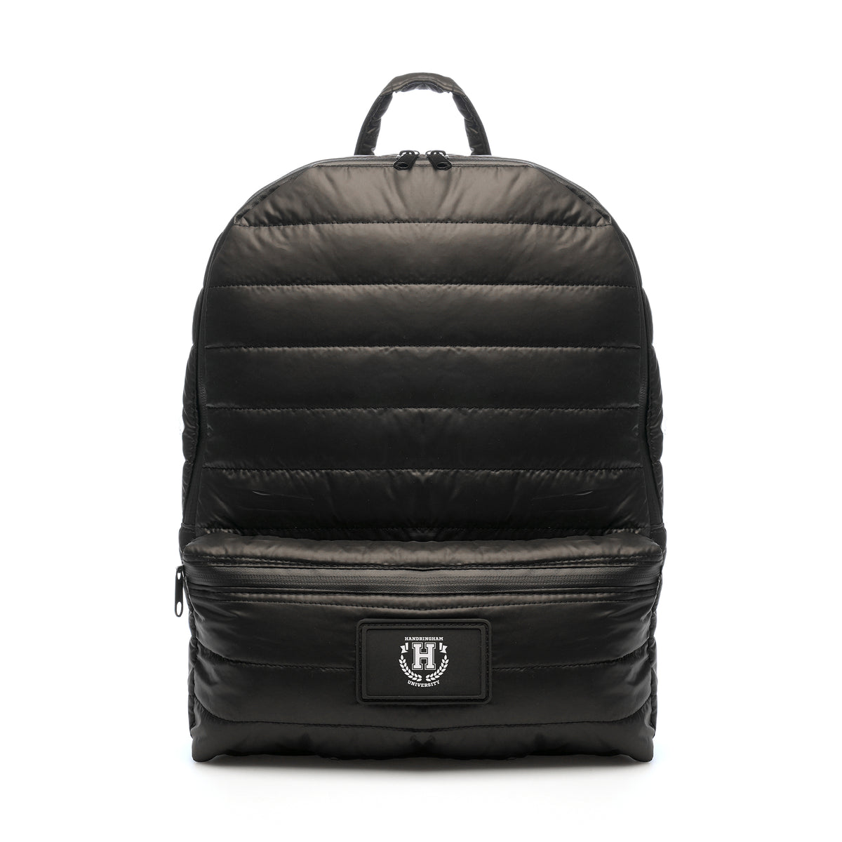Branded Puffer Backpack with Faux Leather Logo Patch