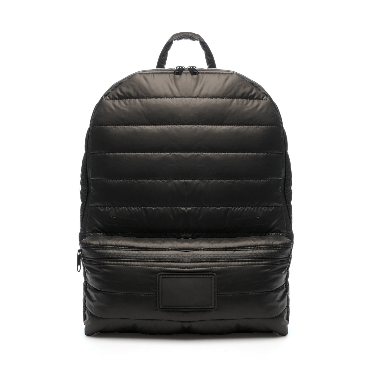 Branded Puffer Backpack with Faux Leather Logo Patch