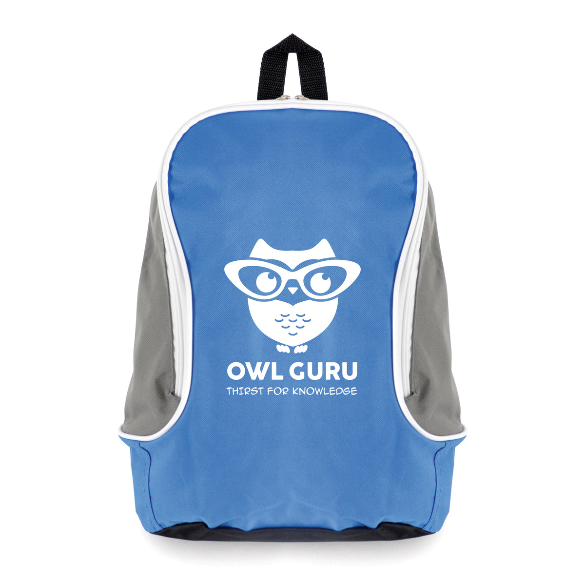 Branded Polyester Rucksack with Grey Backing and White Trim in Blue