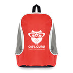 Branded Polyester Rucksack with Grey Backing and White Trim in Red
