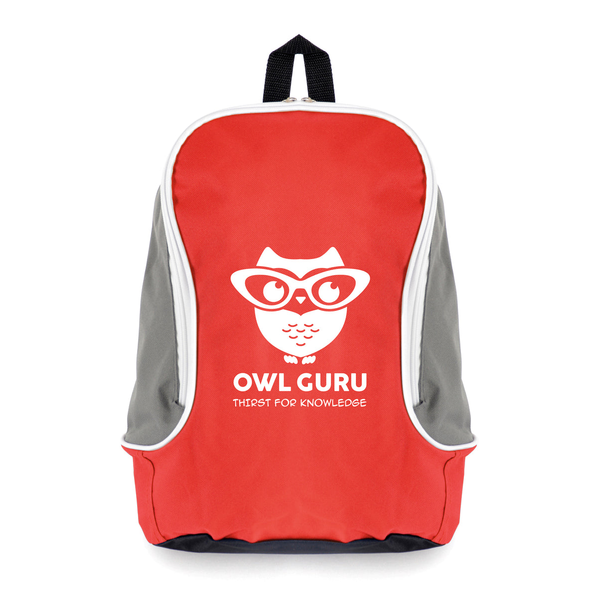 Branded Polyester Rucksack with Grey Backing and White Trim in Red