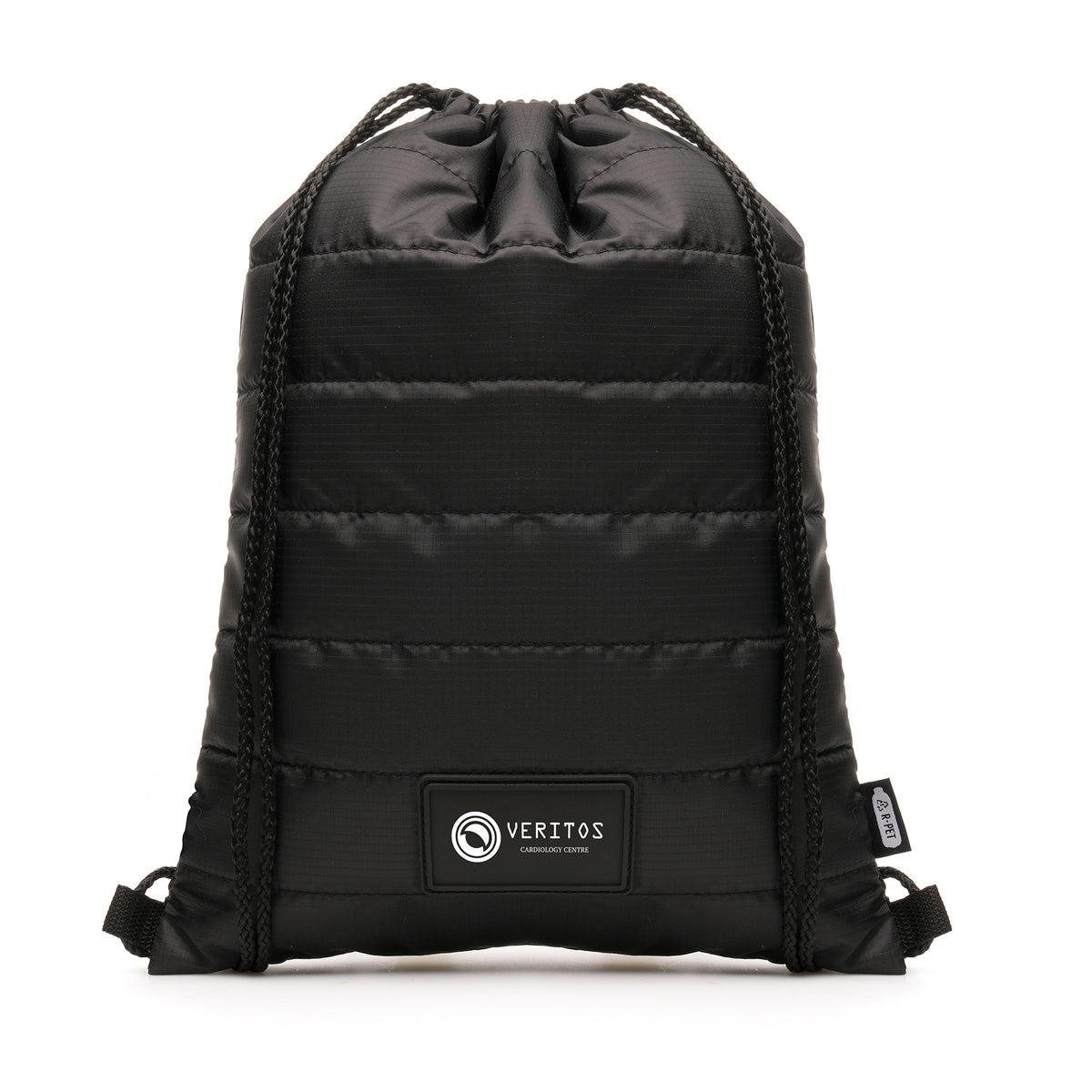 Branded RPET Puffer Drawstring Bag with Faux Leather Patch