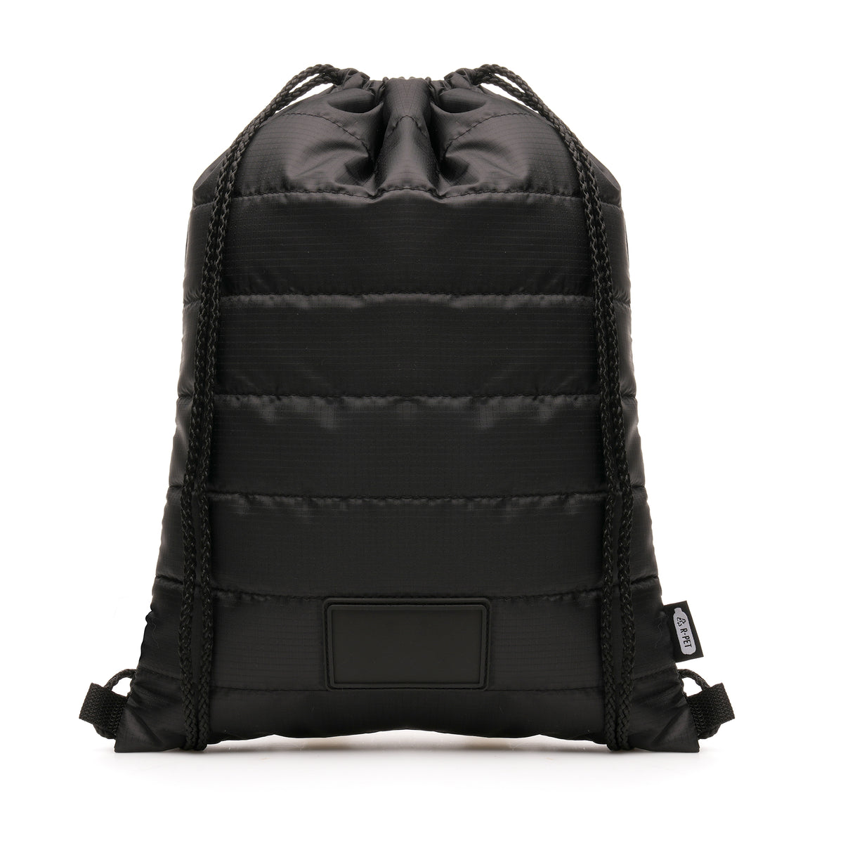 Branded RPET Puffer Drawstring Bag with Faux Leather Patch