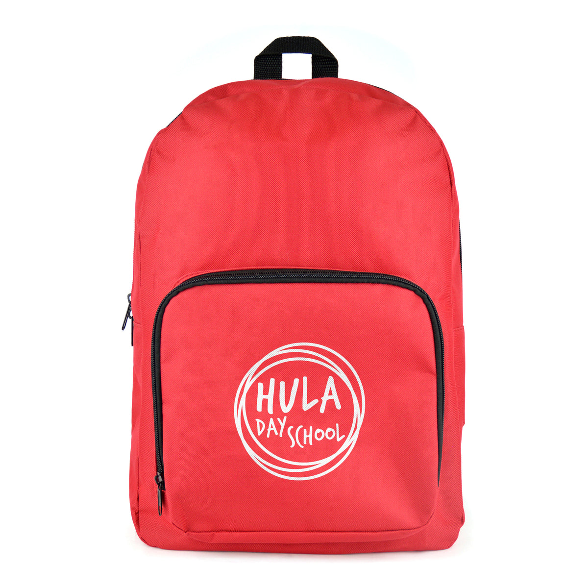 Branded Polyester Backpack with Padded Straps and Front Pocket in Red