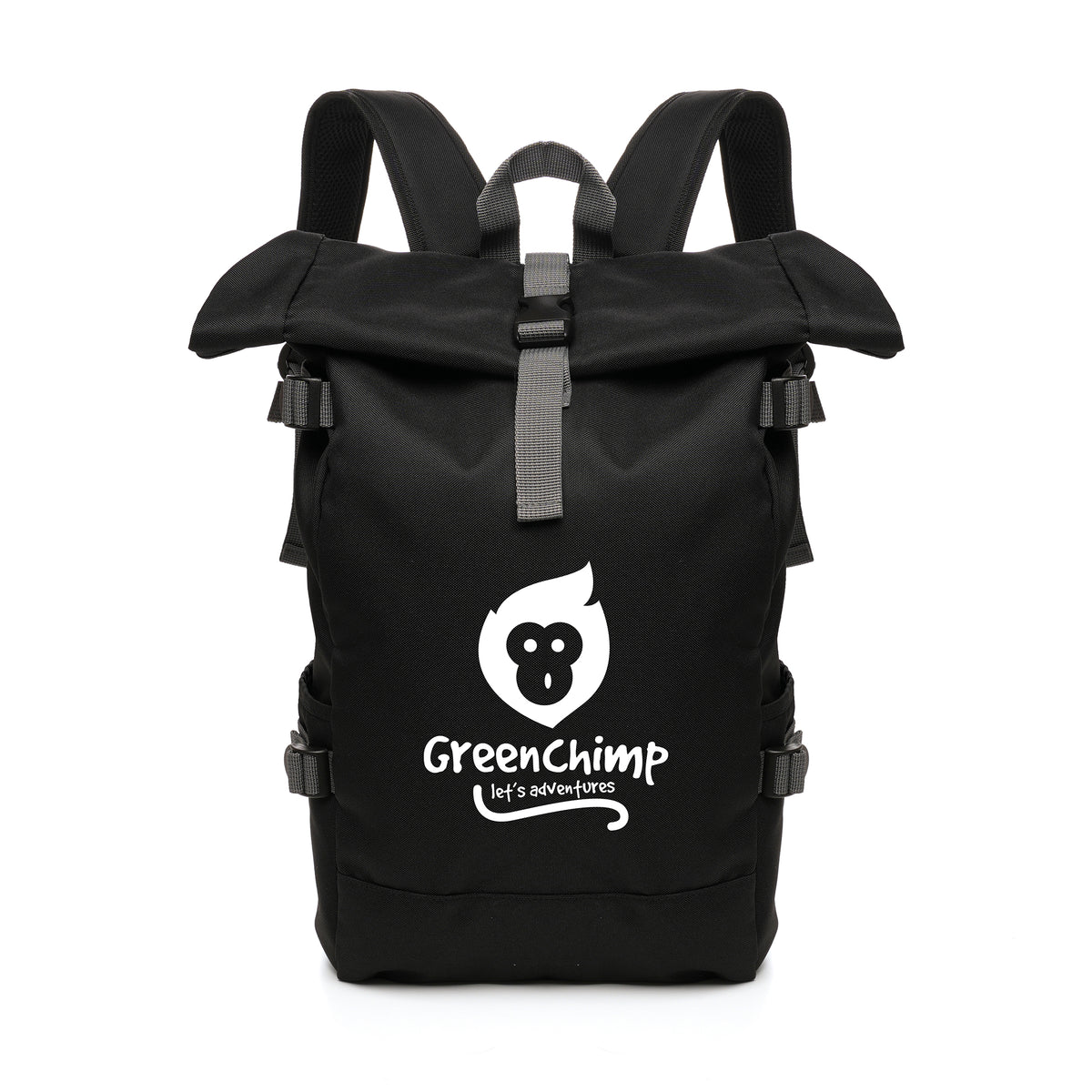Branded RPET Roll Down Backpack with Laptop Pocket in Grey