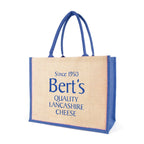Branded Large Jute Shopper with Coloured Trim in Blue