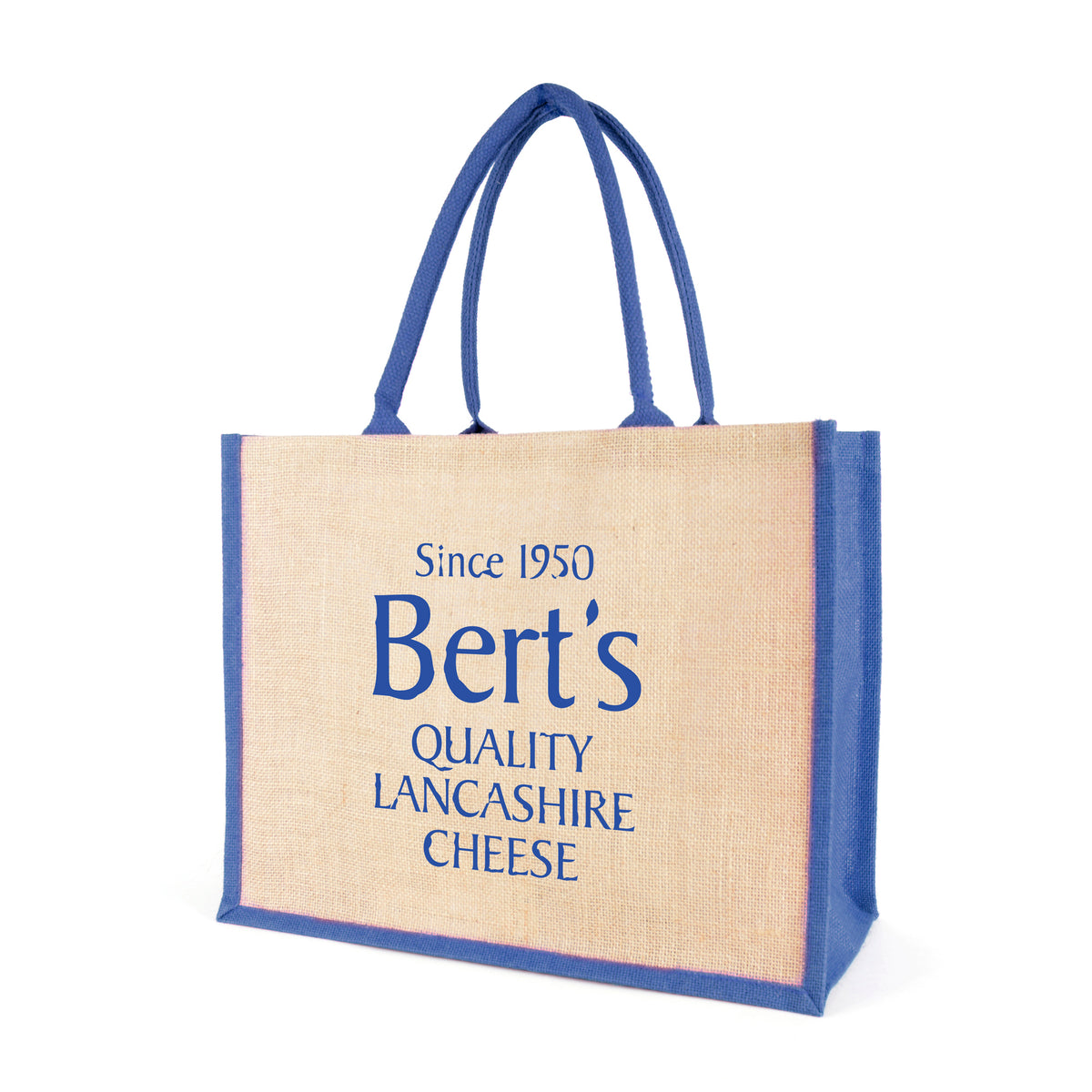 Branded Large Jute Shopper with Coloured Trim in Blue