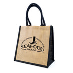 Branded Medium Jute Shopper with Coloured Trim in Black
