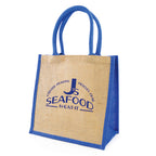 Branded Medium Jute Shopper with Coloured Trim in Blue