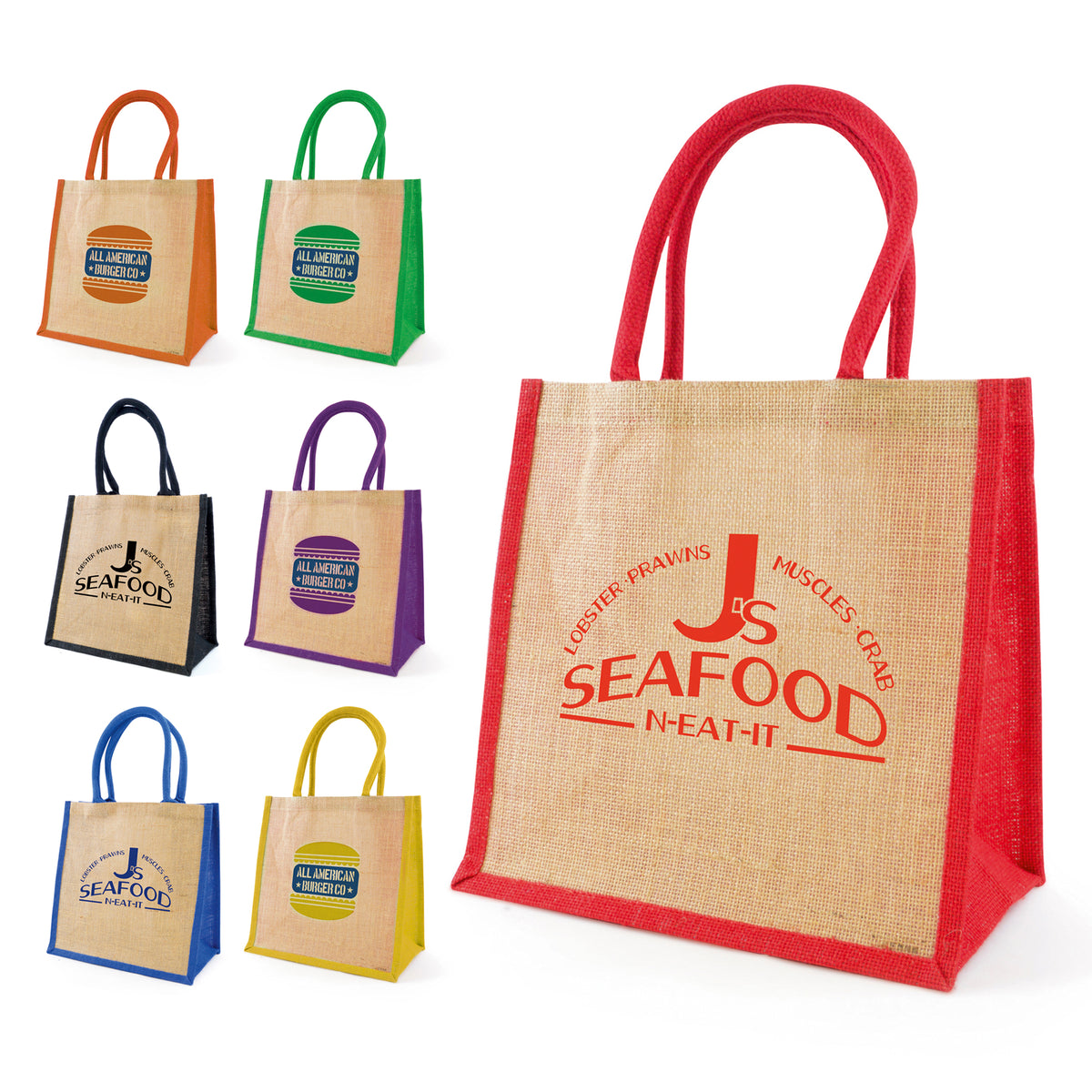 Branded Medium Jute Shopper with Coloured Trim