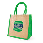 Branded Medium Jute Shopper with Coloured Trim in Green