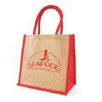 Branded Medium Jute Shopper with Coloured Trim in Red