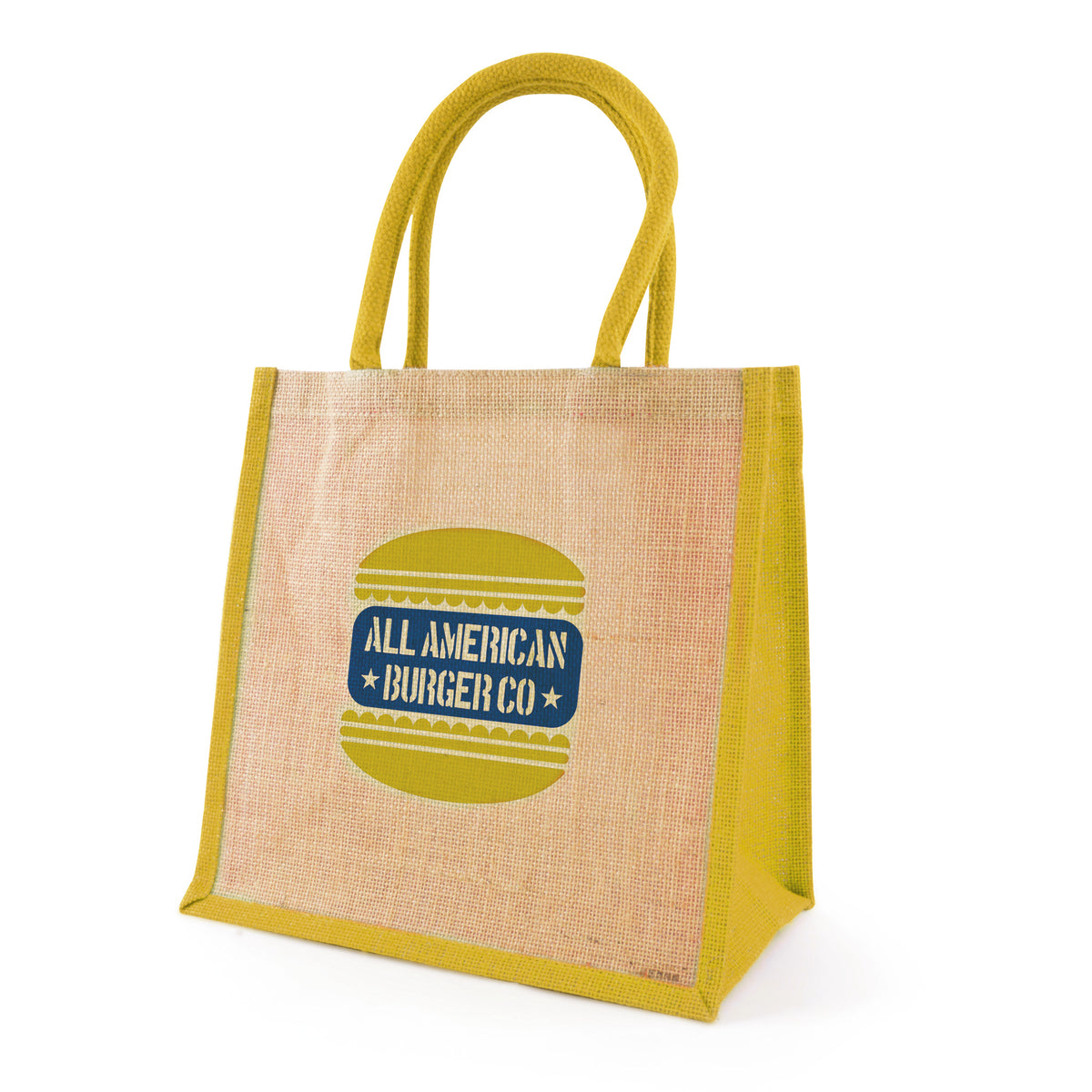 Branded Medium Jute Shopper with Coloured Trim in Yellow