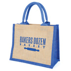 Branded Mini Jute Shopper with Coloured Trim in Royal Blue