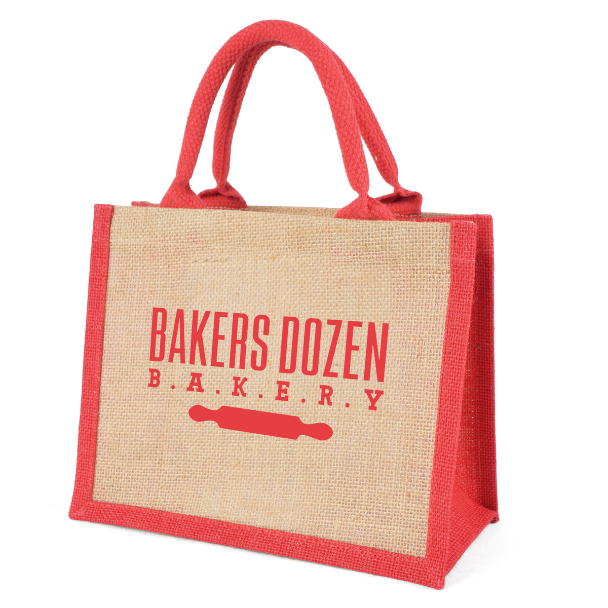 Branded Mini Jute Shopper with Coloured Trim in Red