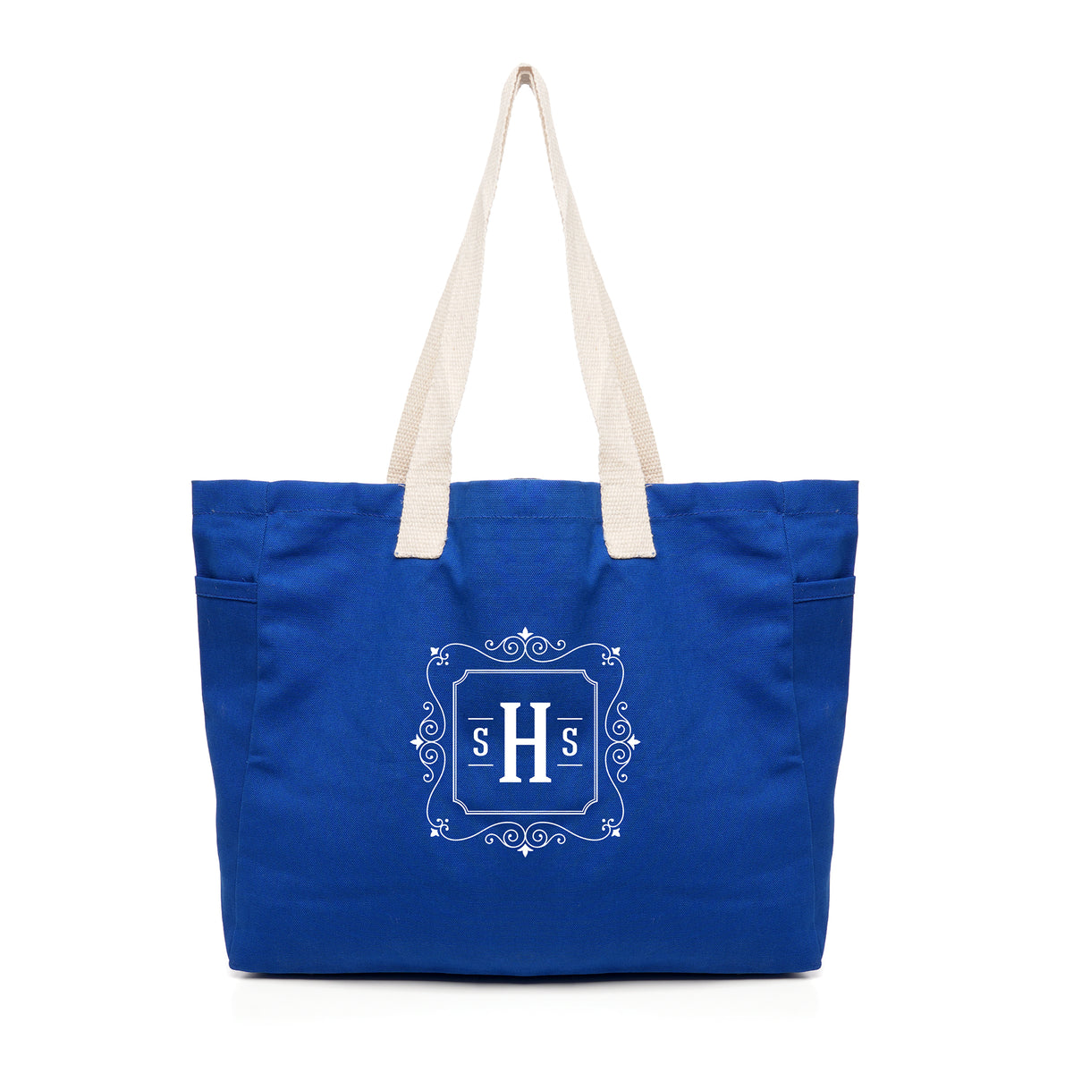 Branded Coloured Cotton Tote with Side Pockets in Blue