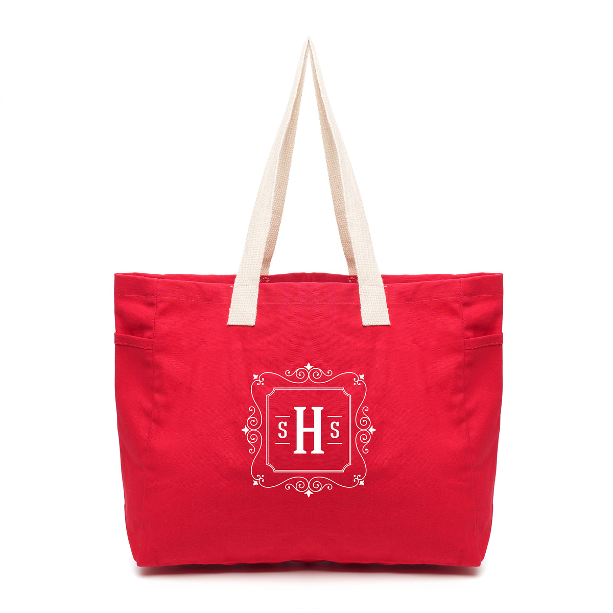 Branded Coloured Cotton Tote with Side Pockets in Red