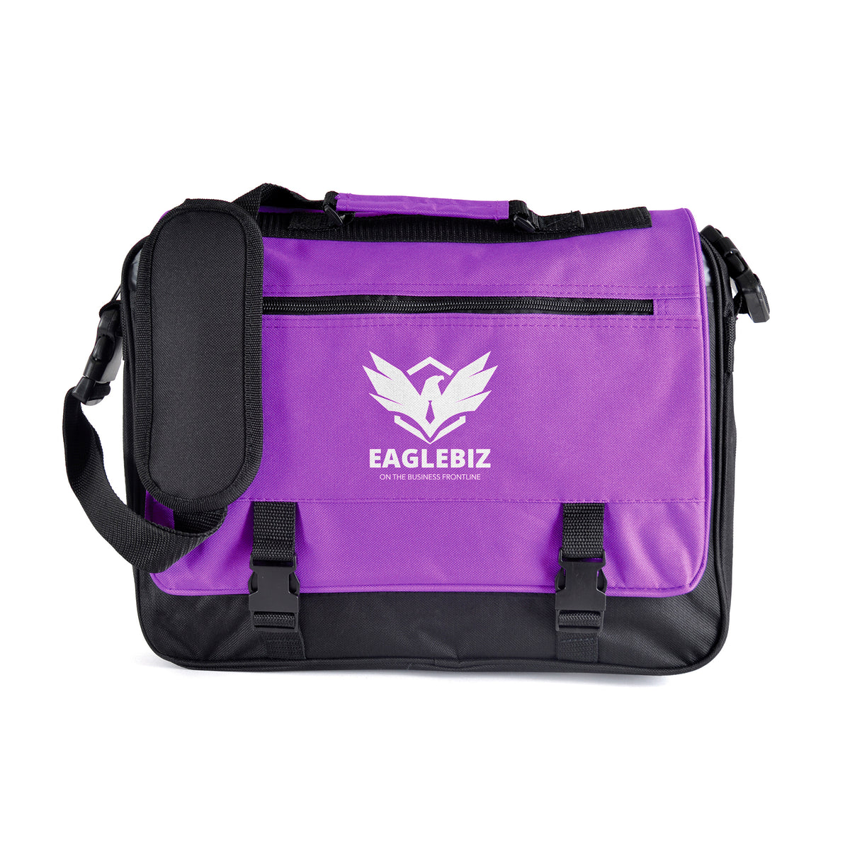 Branded Polyester Laptop Satchel with Coloured Flap in Purple