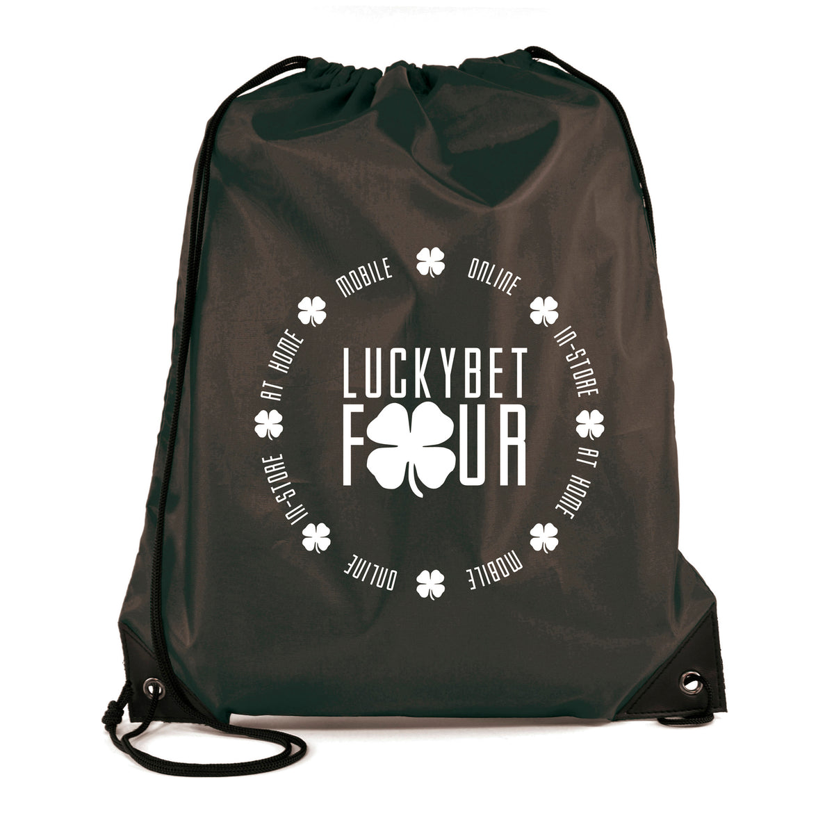 Branded Polyester Drawstring Bag with PU Corners in Black