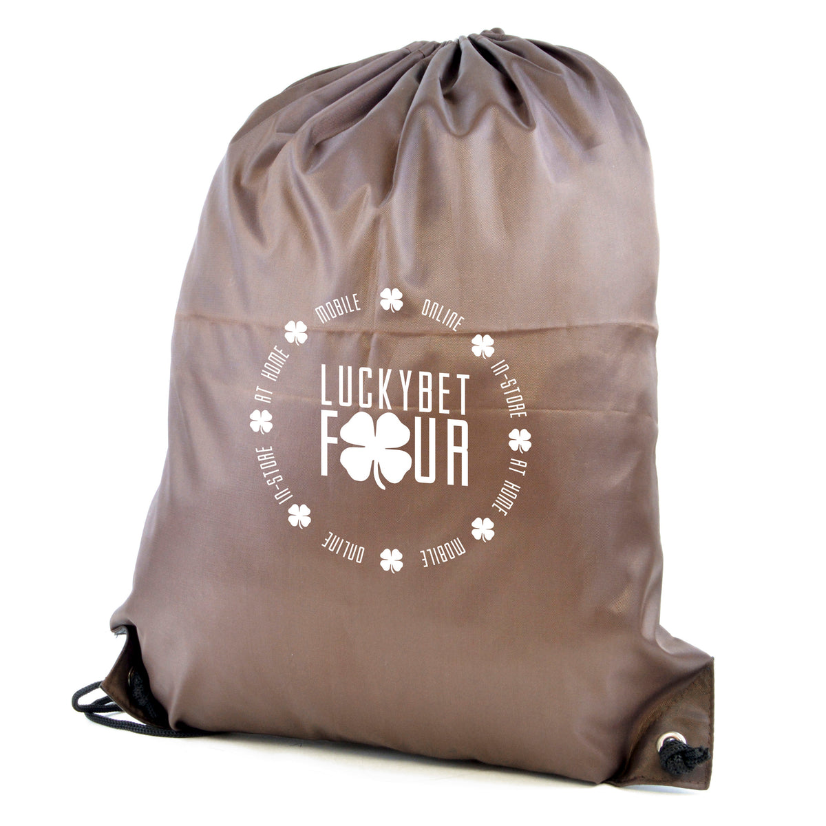 Branded Polyester Drawstring Bag with PU Corners in Brown