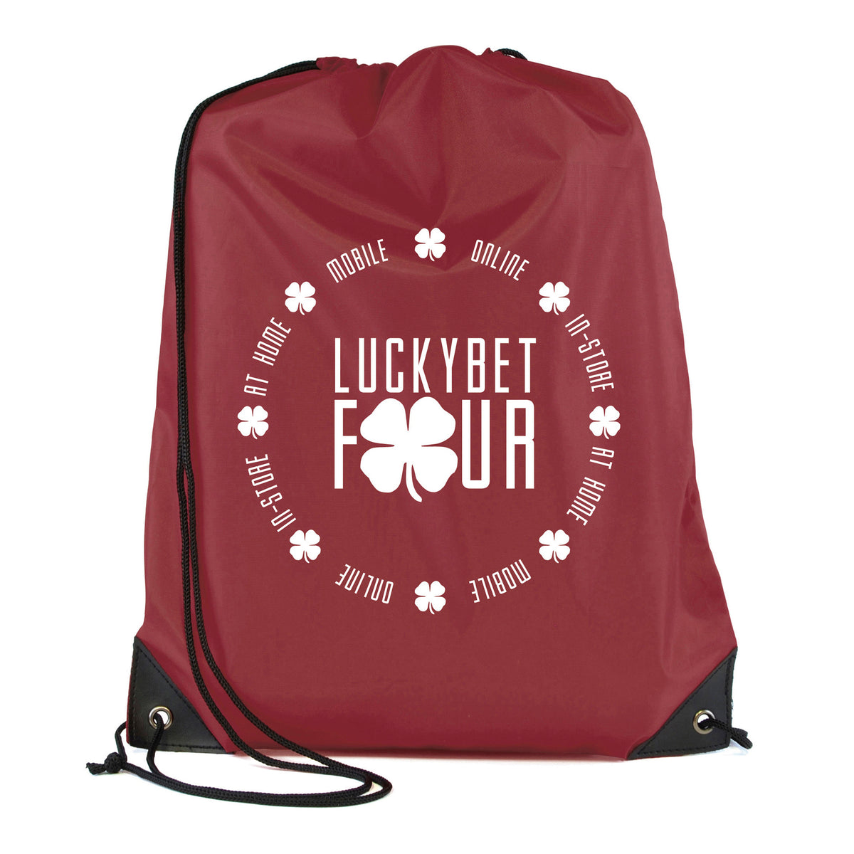 Branded Polyester Drawstring Bag with PU Corners in Burgundy