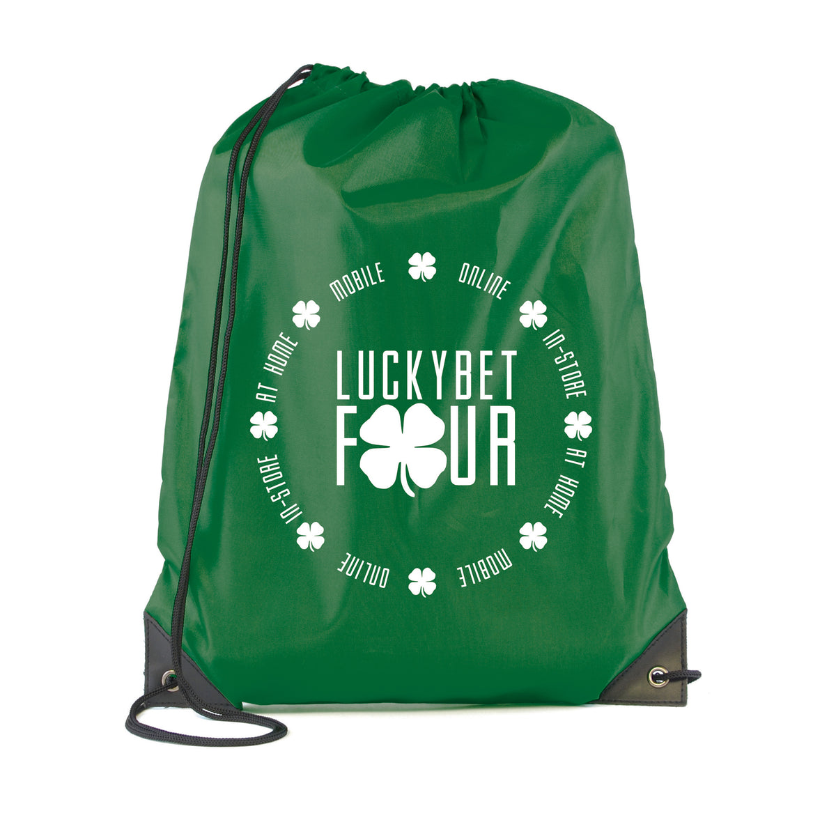 Branded Polyester Drawstring Bag with PU Corners in Dark Green