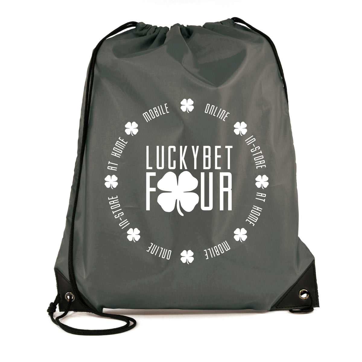 Branded Polyester Drawstring Bag with PU Corners in Dark Grey