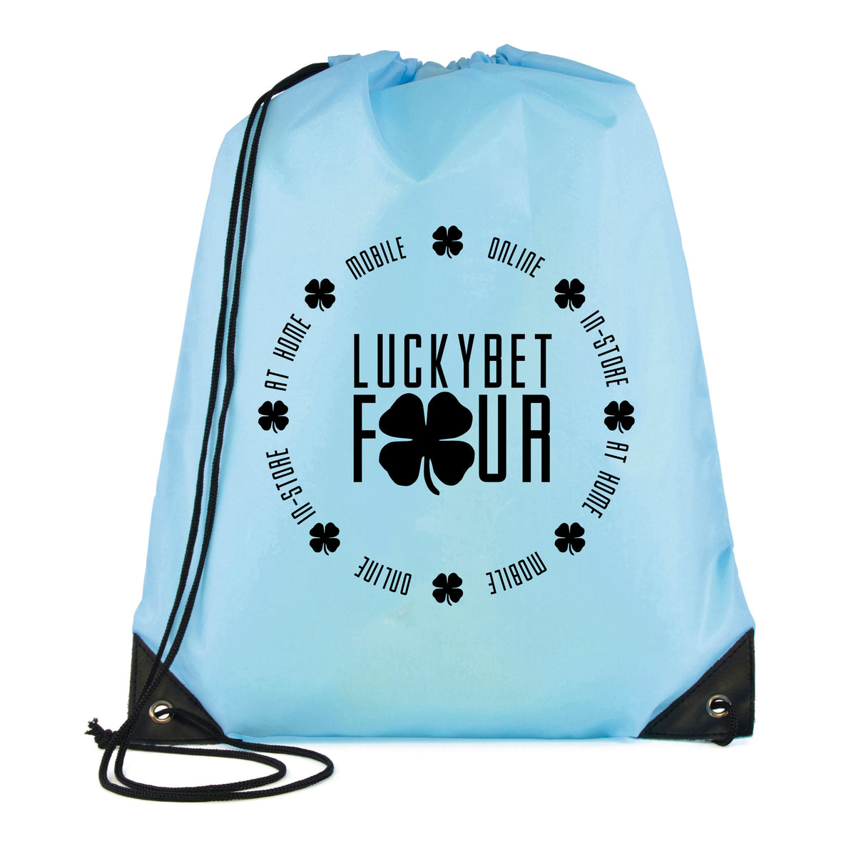 Branded Polyester Drawstring Bag with PU Corners in Light Blue
