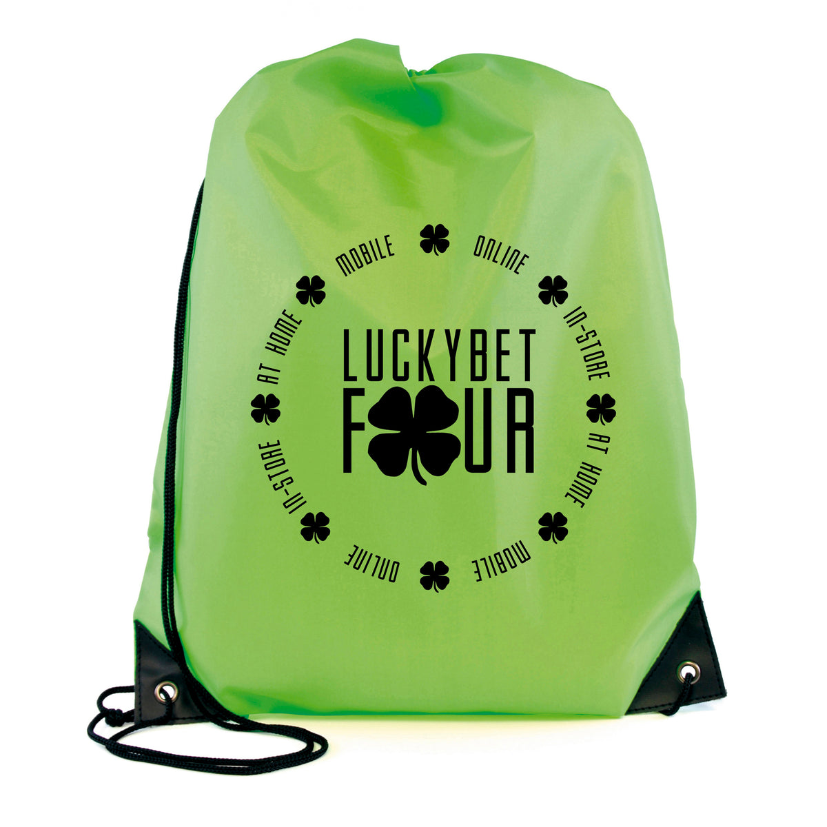 Branded Polyester Drawstring Bag with PU Corners in Light Green