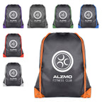 Branded Black Drawstring Bag with Coloured String and Corners