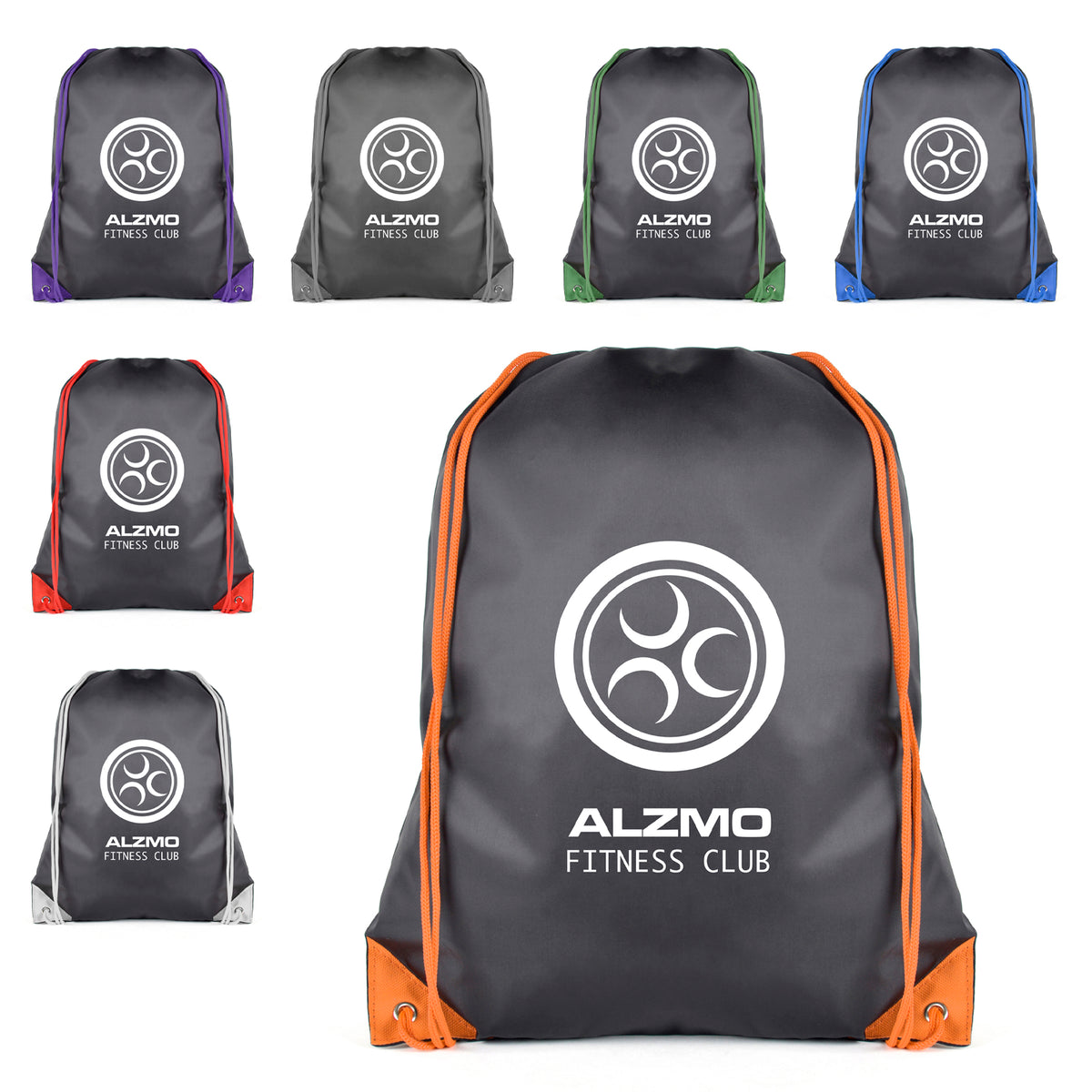 Branded Black Drawstring Bag with Coloured String and Corners