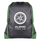 Branded Black Drawstring Bag with Coloured String and Corners in Green