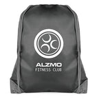 Branded Black Drawstring Bag with Coloured String and Corners in Grey