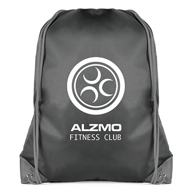 Branded Black Drawstring Bag with Coloured String and Corners in Grey